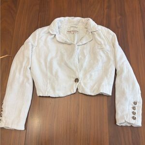 Free People Cropped Blazer Jacket Ivory White Linen Blend Size M Hook & Eye Boho